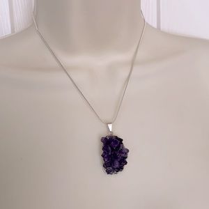 Raw Amethyst Boho Sterling Pendant and Necklace